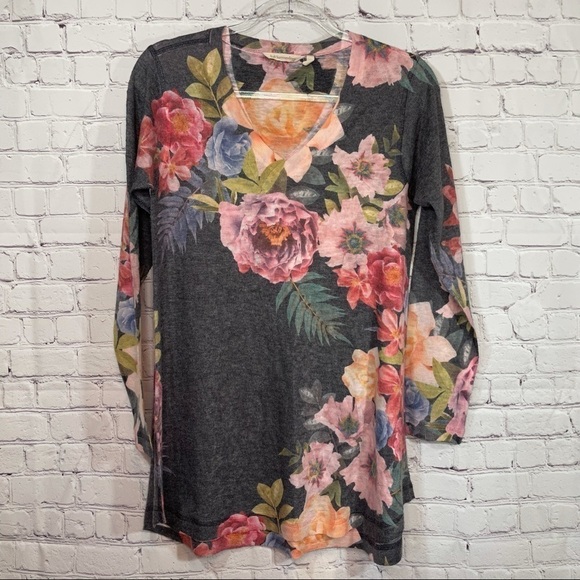Soft Surroundings Midnight Floral V Neck Sweater S - Picture 11 of 12
